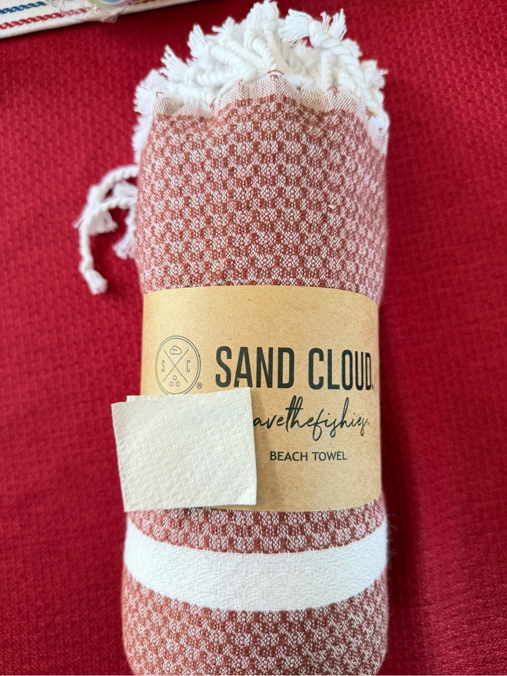 New Sand Cloud Red & White Mystery Beach Towel Turkish Organic Cotton 37"x67"
